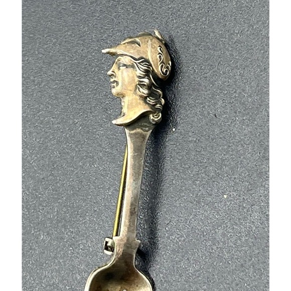 Sterling silver Roman soldier Spoon brooch Athene / Minerva Lapel Pin - Picture 1 of 13
